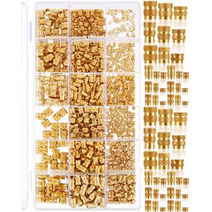 Tandefio 1000 Pcs Threaded Inserts Brass Female Heat Set Insert Tool Thread Metric Knurled Nuts Assortment Set for Plastic Parts 3D Printing Injection Molding Press (m2 M2. 5 M3 4mm M5 M6)