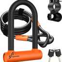 Sportneer Bike U Lock - Heavy Duty Anti Theft Bike Lock with 5ft Security Steel Cable - 17mm Shackle Bicycle U-Locks with Keys & Sturdy Mounting Bracket for Road, Mountain, Electric Bike - Orange