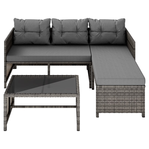 Shintenchi 3-Piece Outdoor Patio Furniture Sets, Wicker Patio Conversation Sets, All Weather Wicker Rattan Patio Seating Sofas with Glass Coffee Table and Cushion, Gray