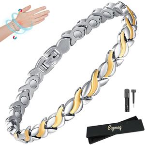 Magnetic Bracelets for Women, Titanium Steel Premium Ultra Strength Magnets,Waterproof and Adjustable (1PCS Silver Gold Fishtail)