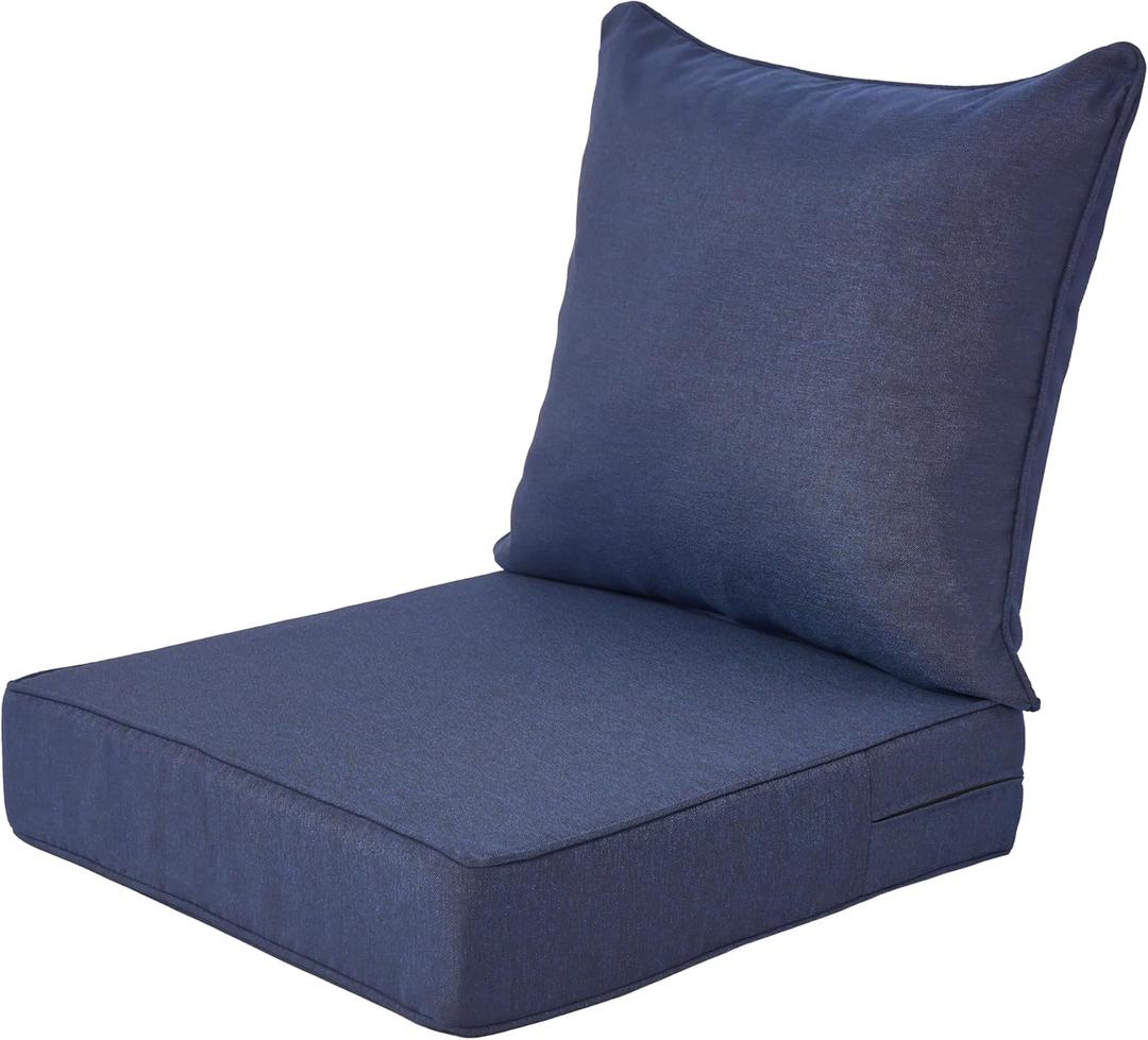 Deep Seat Patio Cushions 24x24 Outdoor Cushion, Waterproof & Fade Resistant Patio Furniture Cushions, Removable Cover & Tie Straps for Chair Sofa Loveseat, Deepsea Blue