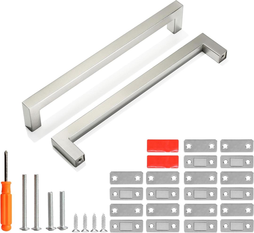 Cabinet Pulls Brushed Nickel Cabinet Handles 10 Pack 7-1/2 Inch Drawer Pulls and 10 Pack Cabinet Magnetic Catch, Stainless Steel Kitchen Door Cupboard Cabinet Handles, 192mm Hole Centers (7-1/2 inch Hole Centers(192mm))