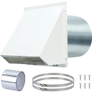 8 Inch Dryer Vent Cover Outside with Screen and Damper - Heavy-Duty Galvanized Steel, Wind/Rain/Insect Proof, Quiet & Easy Install, Wall Vent Cover for Dryer, Kitchen, Bathroom