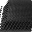 ProsourceFit Puzzle Exercise Mat  in, EVA Interlocking Foam Floor Tiles for Home Gym, Mat for Home Workout Equipment, Floor Padding for Kids, Grey, 24 in x 24 in x  in, 144 Sq Ft - 36 Tiles (Black)
