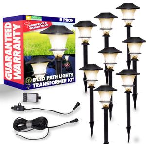 GreenLighting Low Voltage Landscape Lights, (8 Pack- 8 Stake Lights, Transformer & Cable) LED, Landscaping Lighting, Yard Lights, Pathway, Outdoor Walkways & Path, Garden, Waterproof Lights, Black