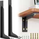 6x16x1/5inch Shelf Brackets, 2PCS Heavy Duty Wall Mount Metal L Brackets for Shelves, Black Coated Floating Shelf Support Brackets for DIY Decorative (16Inch)
