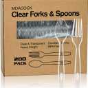 200 Count Plastic Silverware, Heavy Weight Plastic Forks Spoons Disposable Utensils Cutlery Set for Wedding Party Supplies Everyday Use (Clear)