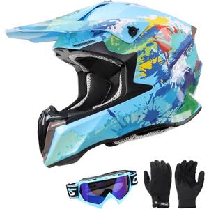 Dirt Bike Helmet for Kids with Goggles & Gloves for 8-18 Years Old Boys & Girls, DOT Certified Kid ATV Helmet Motocross Off Road X-Large