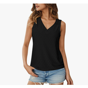 Tank Top for Women Eyelet Embroidery Sleeveless V Neck Loose Casual Tops Beach Vacation Fashion Boho Shirts, Size XL
