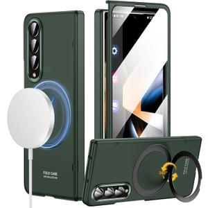 for Samsung Galaxy Z Fold 4 Case with MagSafe, Built-in 360° Magnetic Rotatable Ring Stand, Screen Protector & Hinge Protection, Full Body Slim & Light Magnetic Stand Phone Case 5G, Green