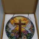 OrbitShell Stained Glass Cross Suncatcher Wall Decor - 8 Inch Peace Dove Window Hanging, Decorative Wall Crosses for Easter, Baptism, First Communion, Christmas, Religious Christian Gifts for Women, Mom, Grandma