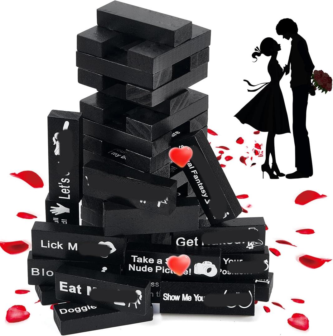 48 Blocks Adult Naughty Games, Tumble Tower Couples Game for Adults Super Naughty Block Tower Tumbling Wooden Tower Stacking Block for Couples Date Night Ideas for Valentines Day Lover Date Games