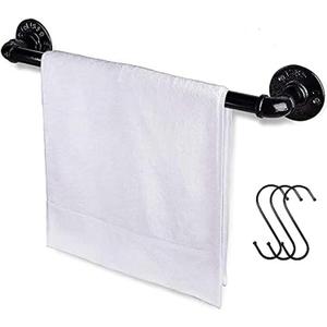 Industrial Pipe Towel Rack Towel Bar, Heavy Duty Wall Mounted Rustic Farmhouse Bath Towel Holder for Bathroom (Black, 18 Inch)