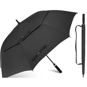 Gonex 54/62/68/72/80 Inch Extra Large Golf Umbrella, Automatic Open Travel Rain Umbrella with Windproof Water Resistant Double Canopy, Oversize Vented Umbrellas for 2-3 Men and UV Protection, Multiple Colors (Black)