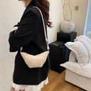 Woven Small Crescent Purse Small Crossbody Bags Mini Crescent Crossbody Bags for Women Woven Croissant Phone Purse (White)