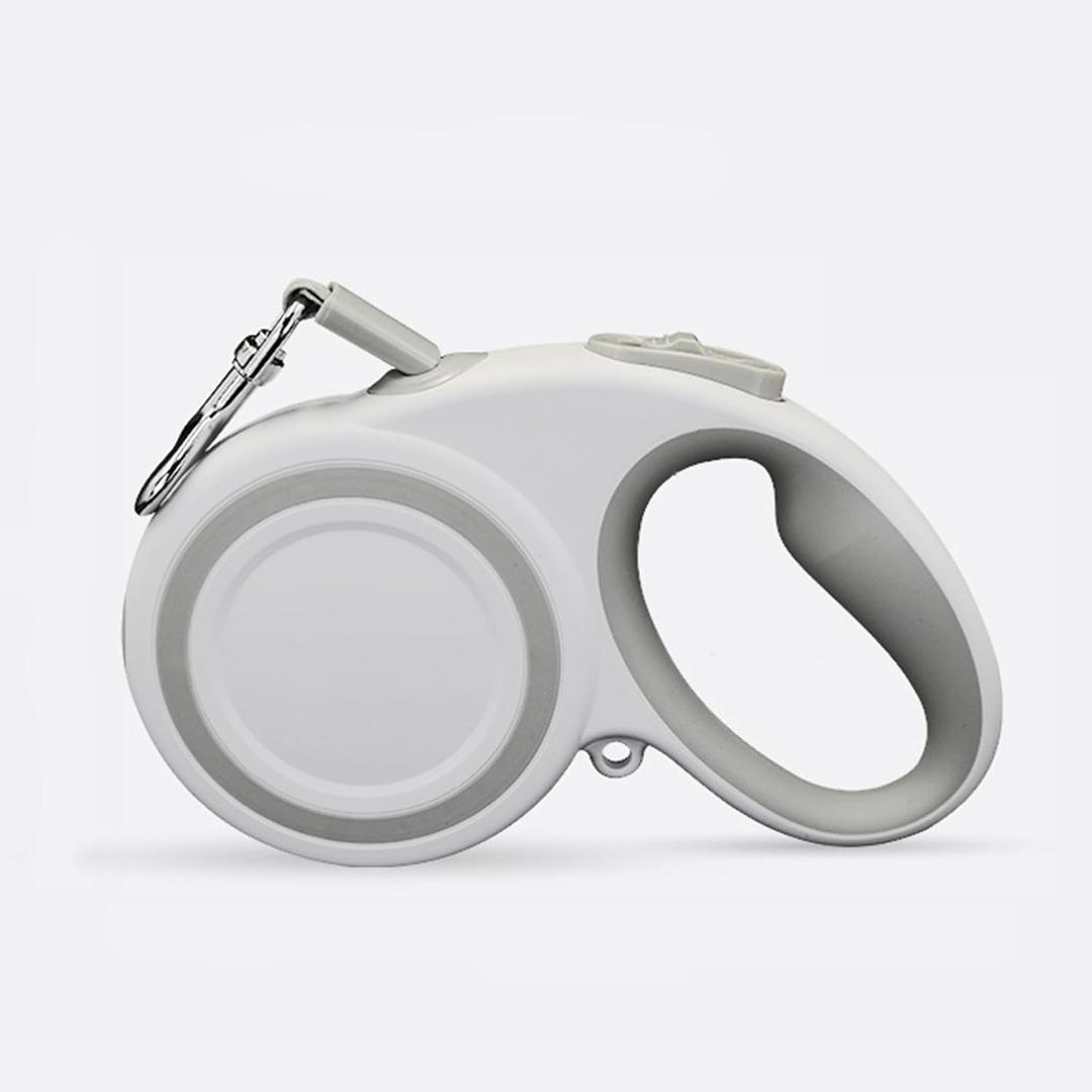 360 Tangle-Free Retractable Dog Leash, Heavy Duty Reflective Nylon Tape Lead 10 ft Long, up to 44lbs, One Touch Quick-Lock Braking System & Anti-Slip Handle (White-Gray, Small)