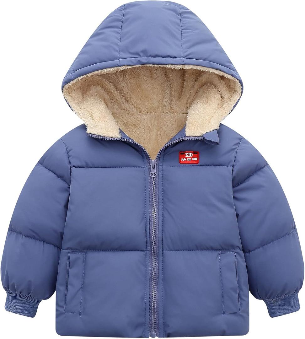 UNICOMIDEA Size 2-3T Winter Hooded Baby Jackets Funny Blue Warm Down Coat For Toddler Boy Girls Cool Long Sleeves Pockets Kids Outwear With Plush Inside 2nd Outerwear