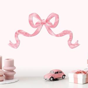 Zonon Metal Pink Bow Decor Room Art 15.75 x 7.87 Inch Coquette Bow Wall Art for Girls Cute Girly Preppy Girly Aesthetic Wall Decor for Home Dorm Decoration Coquette Party Gift for Girls Teens Women