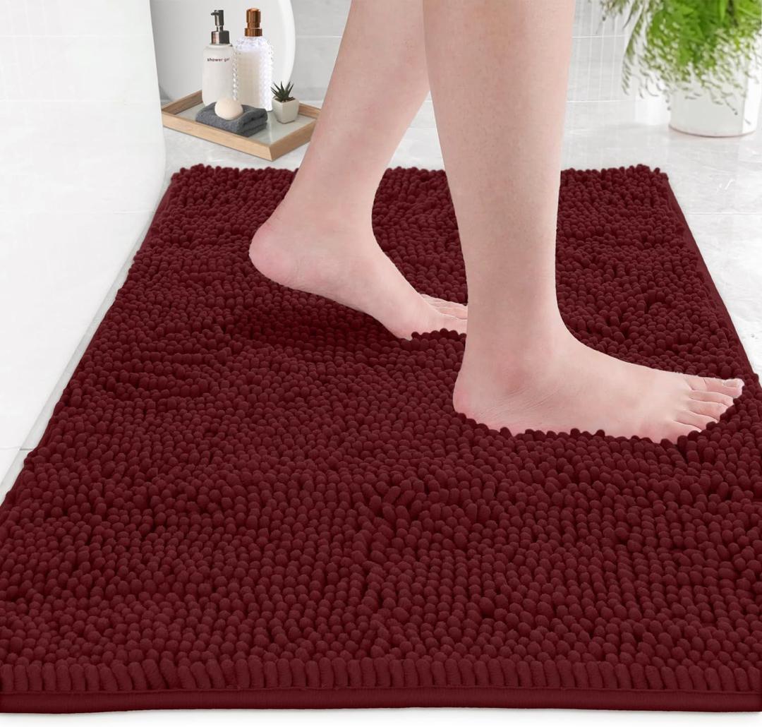 Ultra Soft Texture Chenille Plush Bath Rugs Floor Mats, Bath Rug Non Slip Microfiber Door Mat for Kitchen/Entryway/Living Room (24 x 58 inches, Burgundy) 