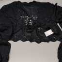 SHENHE Women's Hollow Out Tie Up Bell Sleeve Cropped Cardigan Sheer Crochet Shrug Bolero (Black, Small)