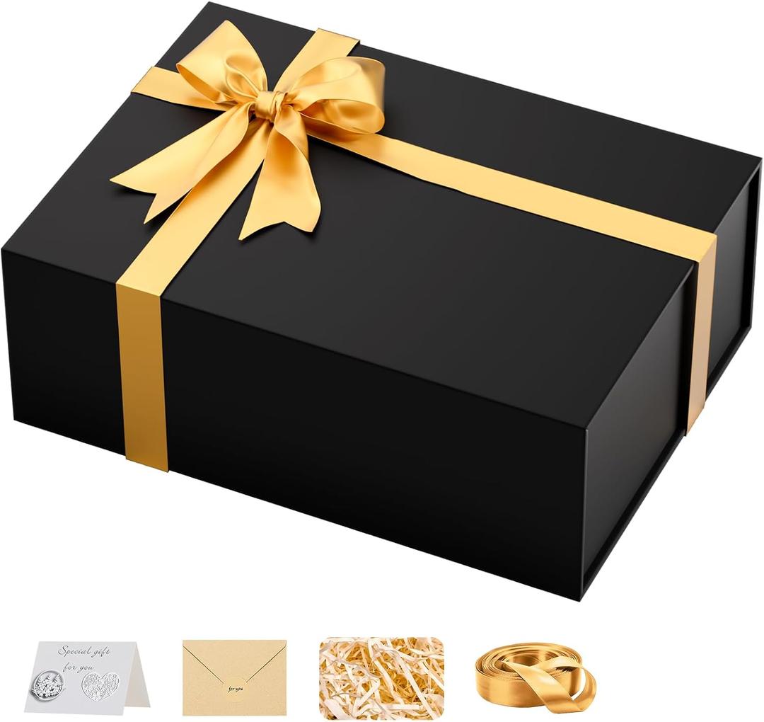 Large Black Gift Box with Lid: 13.5105 Inches - Strong Magnetic Closure for Christmas Wedding Birthday Gifts  Perfect for Couples Friends Family