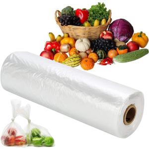 Plastic Produce Bags on Roll - 10x14 Inch Clear Bread & Grocery Bags for Food Storage, 400 Count - Easy Tear-Off Perforations for Fruits, Vegetables and Bakery