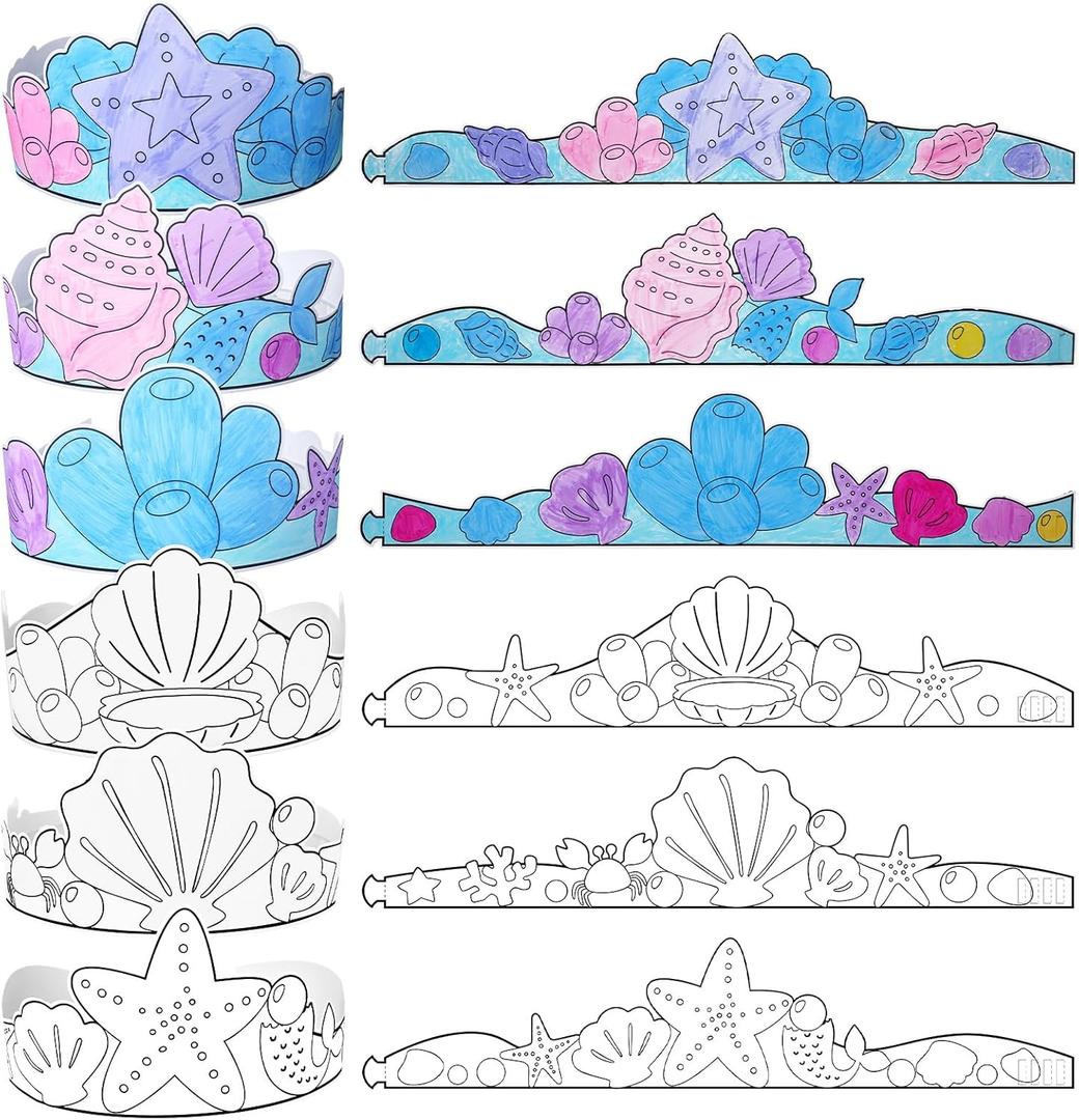 Sumind 24 Pcs DIY Mermaid Crown Color Your Own Mermaid Activities for Ocean Themed Sunday School Classroom Kids Crafts Activities