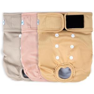 Leekalos Reusable Washable Dog Diapers Female (3 Pack) - Highly Absorbent Doggie Diapers - Size Adjustable Puppy Diapers for Dog Period Panties, Medium (12.5"-15" Waist)