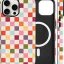 Magnetic for iPhone 14 Pro Max Case Cute Checkered Phone Case, Shockproof Slim TPU and Hard PC Protective Phone Cover Compatible with MagSafe Designed for Women Girls Gift, Colorful