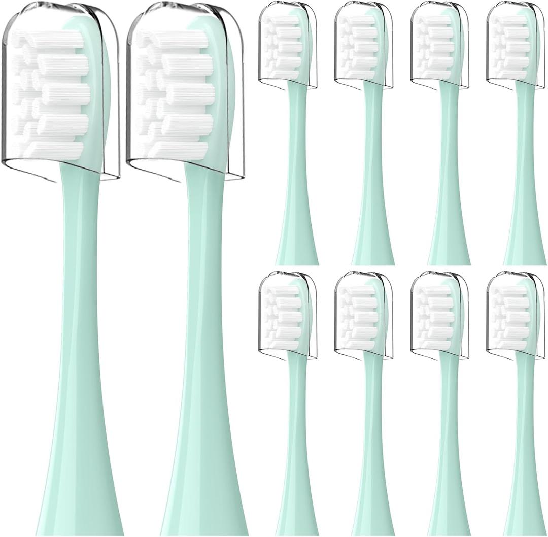 Compatible with Lumineux Electric Toothbrush Replacement Brush Heads,for Lumineux Sonic Electric Toothbrush,with Dust Cover,10 Pack (Light Green, Medium)
