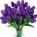 Sggvecsy 30 Pcs Fake Tulips Artificial Flowers Real Touch PU Faux Flowers Tulip Stems for Wedding Spring Bouquet Floral Arrangement Home Party Office Decorations for Mother's Day (Purple)