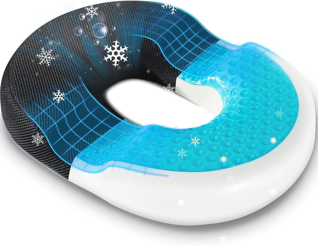 Lumbar Support Pillow for Office Chair Car, Gaming Chair Lower Back Pain Relief Memory Foam Cushion with 3D Mesh Cover Ergonomic Orthopedic Back Rest Cooling Gel Donut Pillow (Cooling Gel Seat Cushion/Black)