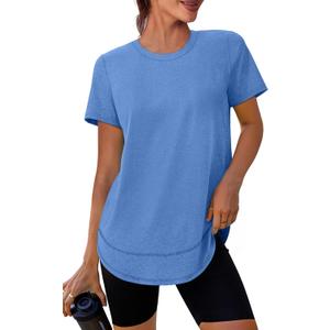 XIEERDUO Womens Workout Tops Short Sleeve Shirts Quick Dry Outfits for Hiking Running XL (04 Blue)