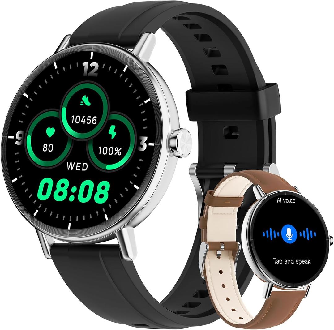 Smart Watches for Men/Women,1.27" HD Fitness Watch Answer/Make Call, Heart Rate/Sleep/SpO2Round Smart Watch for iPhone/Samsung/Android,IP68 Waterproof110+ Sport Mode-Black(2 Bands)