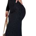 Uni Clau Long Sleeve Bodycon Maxi Dress for Women Elegant Crew Neck Textured Slim Fit Fall Party Dresses