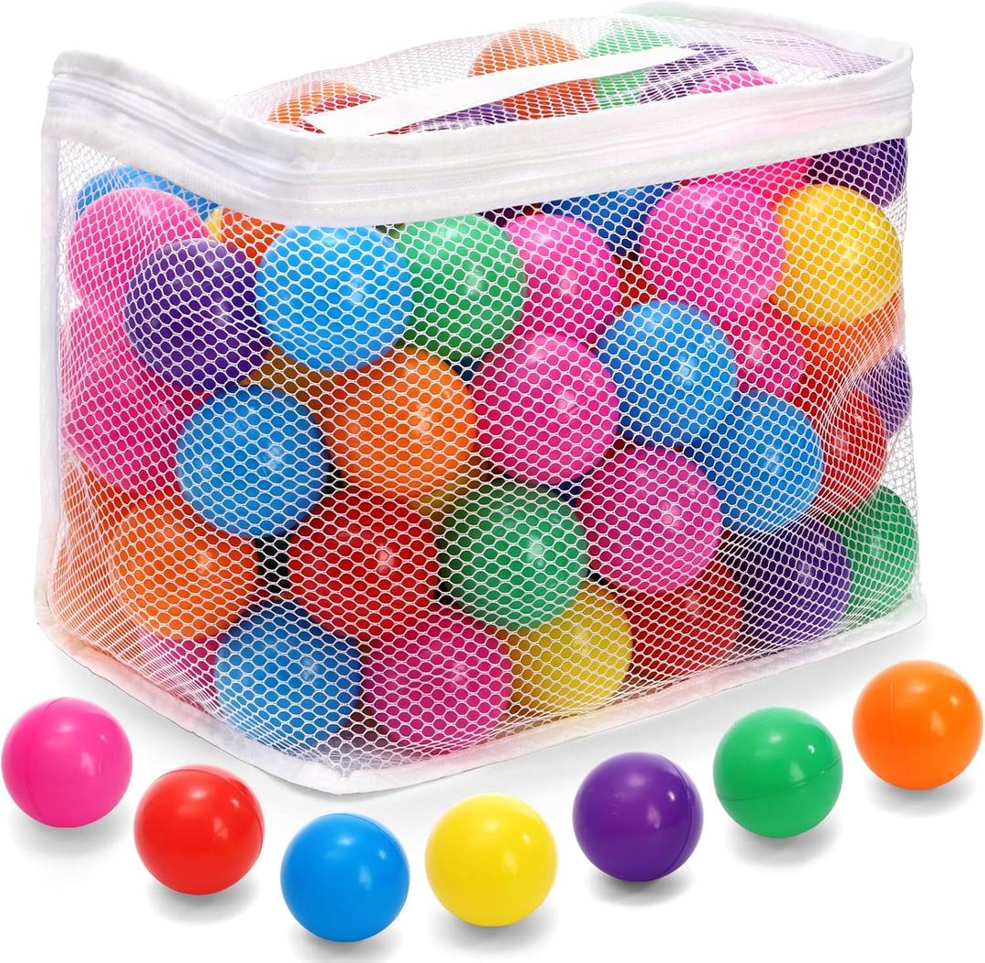 Goaste 100 Pack Small Ball Pit Balls for Kids, 2 Inch Plastic Playpen Balls with Storage Bag, Multi-Colored Bounce House Balls Crush Proof, BPA Free Swim Pit Fun Toy for Playhouse, Tent (7 Colors)