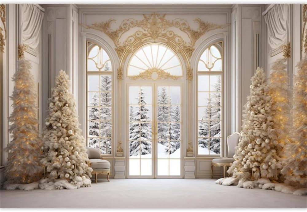 Elegant Christmas Backdrop 10x8ft Fabric Christmas Backdrops for Photography Winter Party Decoration Backdrop Winter Snowscape Window Photos Family Xmas Pictures White Xmas Background