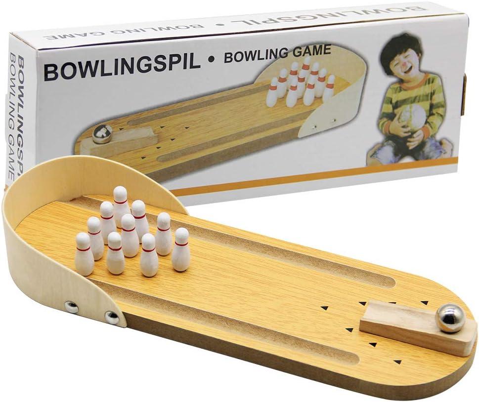 MorTime Mini Wooden Desktop Bowling Game Toy, Classic Desk Ball for Kids