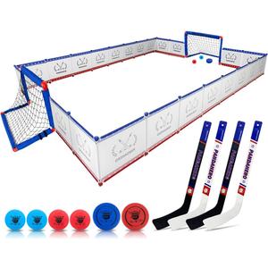 Pandahero Knee Hockey Rink Set,Christmas Stocking Stuffers Hockey Gifts for Kids,Full Hockey Rink Set with 2 Hockey Net 4 Hockey Sticks 6 Hockey Balls