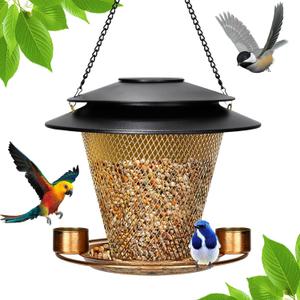 Metal-Wild-Bird-Feeder Solar-Bird-Feeders Outside-Hanging Outdoors-Backyard Rust-Resistant Squirrel Proof for Birding Wildlife Birds Feeders Bronze