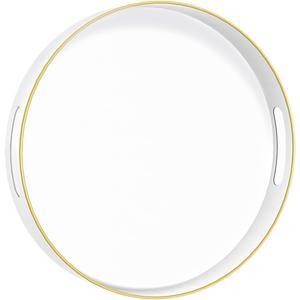 MAONAME White Decorative Tray for Coffee Table, Modern Round Serving Tray with Handles, 13" Plastic Tea Trays for Ottoman, Bathroom Decor