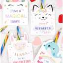 Valentines Day Cards for Kids - Set of 24 Rainbow Pencils Unicorn Valentines - Class Party Favors Valentine day cards Exchange Bulk for Girls Boys School Classroom Supplies