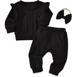 Aalizzwell Infant Baby Girl Fall Winter Outfit (18-24 Months, Black)