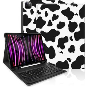 TopPerfekt Keyboard Case for iPad Pro 12.9" 6th/5th/4th/3rd Gen (2022/2021/2020/2018), Magnetically Absorbent, Auto Sleep/Wake,Support 2nd Gen Pencil Wireless Charge, with Pencil Holder - Black Cow