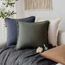 Foindtower Decorative Linen Fringe Throw Pillow Covers Cozy Boho Farmhouse Cushion Cover with Tassels Soft Accent Pillowcase for Chair Sofa Bed Living Room Home Decor, 2424 Inch, 1PC,Dark Olive Green