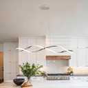 39 Inch Modern LED Pendant Light, Remote Control Dimmable Adjustable Height, DIY Kitchen Island Lighting & Dining Room Chandelier, Chrome Plated Energy Saving Linear Chandelier, L100cm