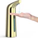 Automatic Soap Dispenser with Infrared Sensor - Adjustable 4-Level Touchless Hand Soap for Kitchen, Bathroom - Battery Operated Electric Dispenser, Durable Plastic, Smart Soap Holder 400ml Gold