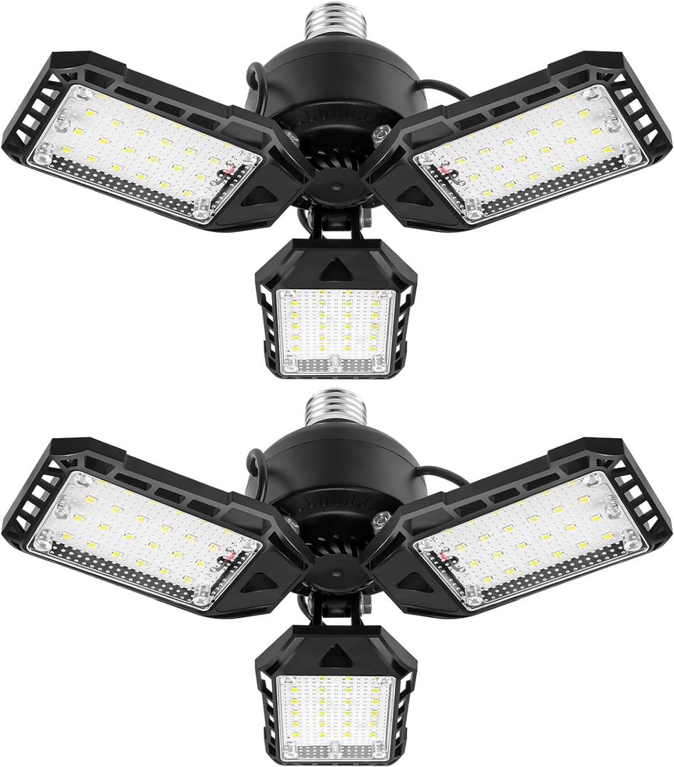 Aoretic LED Garage Lights 1 Pack -80W, 8000LM 6500K Led Shop Light with 3 Deformable Panels, Basement Barn Light Garages Ceiling Lights, E26/E27 for Garage, Warehouse, Shop, Basement