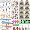 Dinosaur Party Favors for Kids,Dino Birthday Toys with Hatchable Eggs,Glow-in-the-Dark Keychains, Skeleton Models,3D Stickers & Magnifying Glass  Dinosaur Themed Party Toys for Boys & Girls