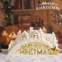 Bdor Lighted Ceramic Christmas Village Decor  11" White LED House Scene with Golden Merry Christmas Sign  Battery Operated Holiday Tabletop Decoration for Mantel, Shelf, or Window